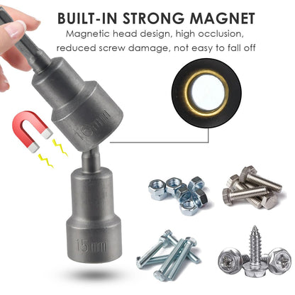 14 x TIMESETL Magnetic Hex Socket Impact Screwdriver 6-19 mm, Magnetic Socket Wrenches Hexagonal Socket Set 1/4 Hexagonal Socket Adapter Tool