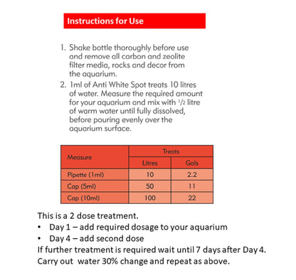 Interpet Anti White Spot Aquarium Fish Treatment, Cures White Spot Disease, Eradicates Free-Swimming White Spot Parasites, 100 ml, Treats 500 litres