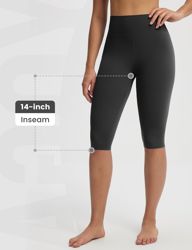 baleaf Women's Knee Length Capris Leggings High Waisted Capri Yoga Stretch Casual Summer Workout Exercise Black L