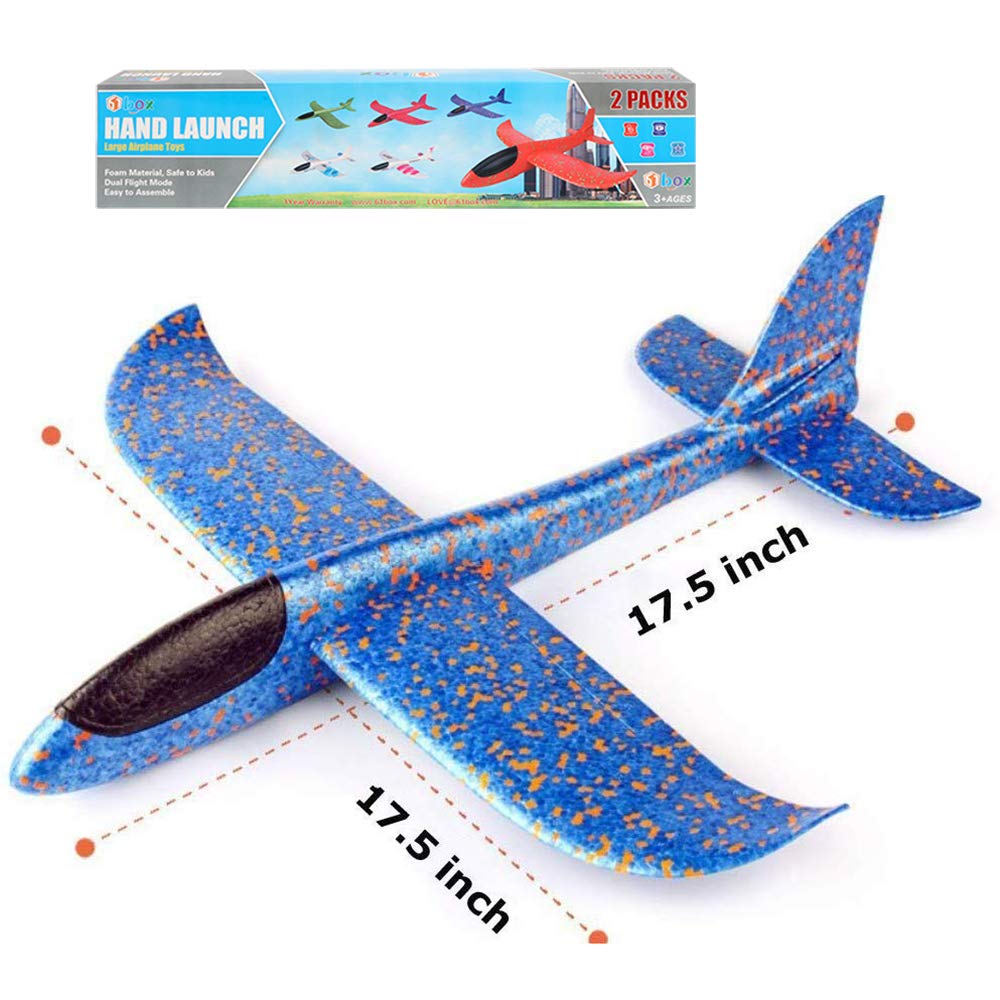 BooTaa 2 Pack Airplane Toys, 17.5" Large Throwing Foam Plane, 2 Flight Mode Glider, Flying Toy for Kids, Birthday Gifts for 3 4 5 6 7 8 9 10 11 12 Year Old Boys Girls, Outdoor Sport Toys Party Favors