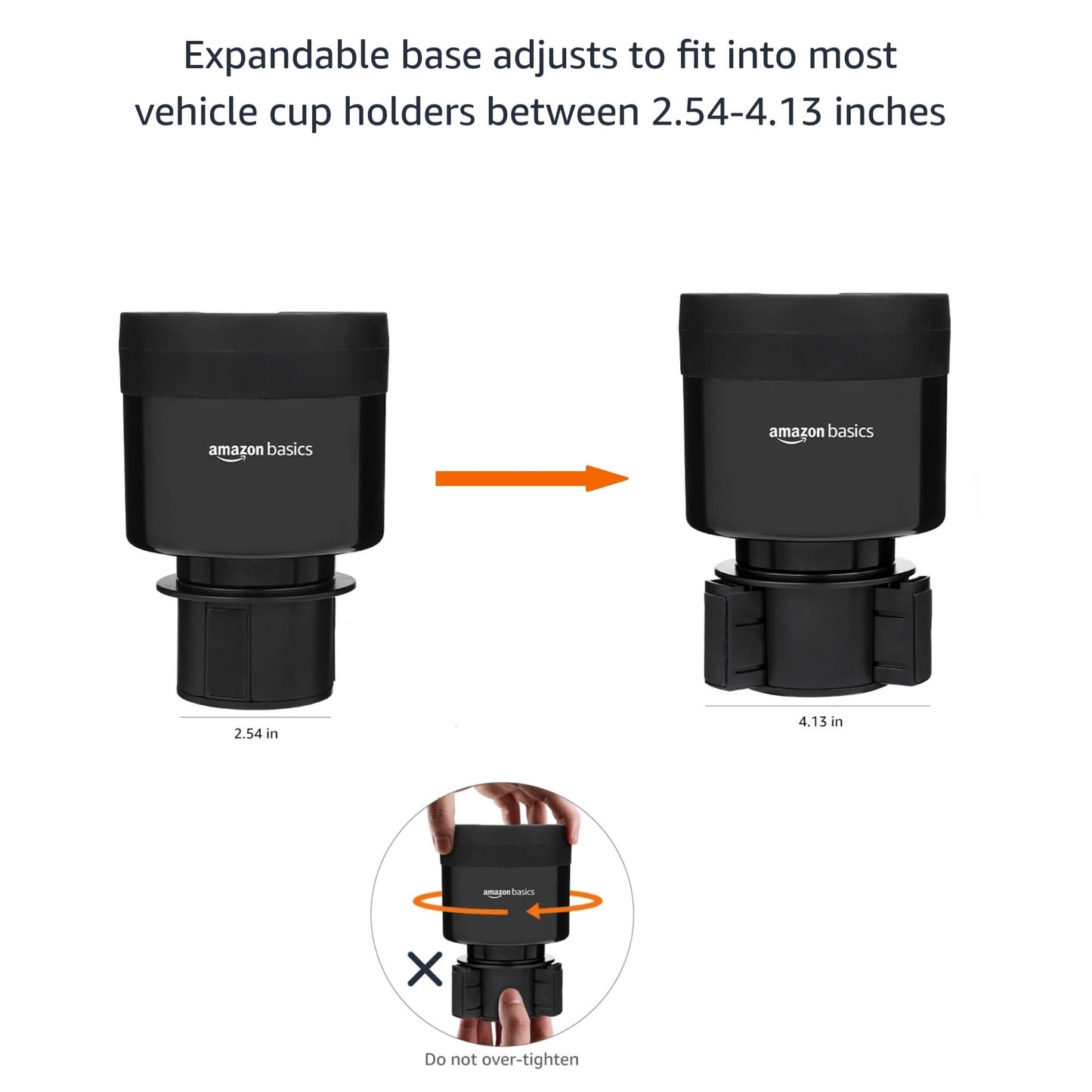 Amazon Basics Car Cup Holder Expander with Adjustable Base, Fits Large Bottles 3.4 to 3.8 in Diameter, Securely Holds Yeti, Hydro Flask and More, Black