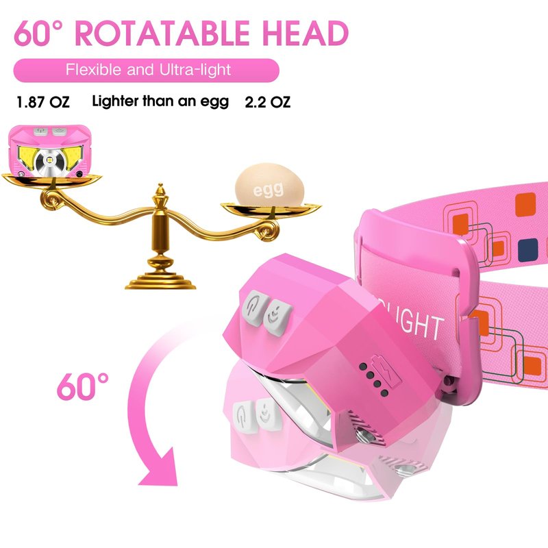 LHKNL Headlamp Flashlight, High Lumen Bright LED Rechargeable Headlight with White Red Light, 2-Pack Waterproof Motion Sensor Head Lamp, 8 Mode for Camping Running Hiking Fishing Gear- Pink