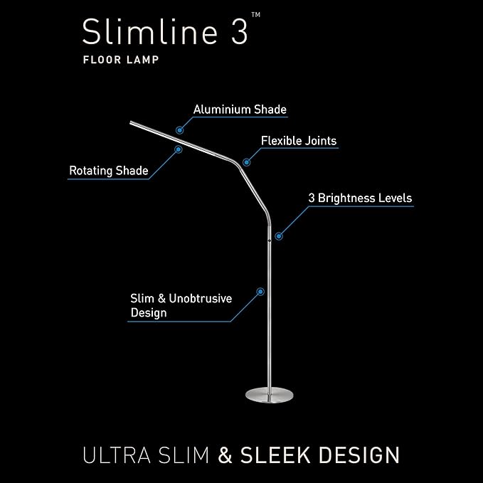 daylight Company Slimline 3 Floor Lamp-LED-80 CRI-Eye Care-4 Brightness Levels, 3,000 LUX at 30 cm, 1,065 LUMENS-4 Step DIMMER Mode, White
