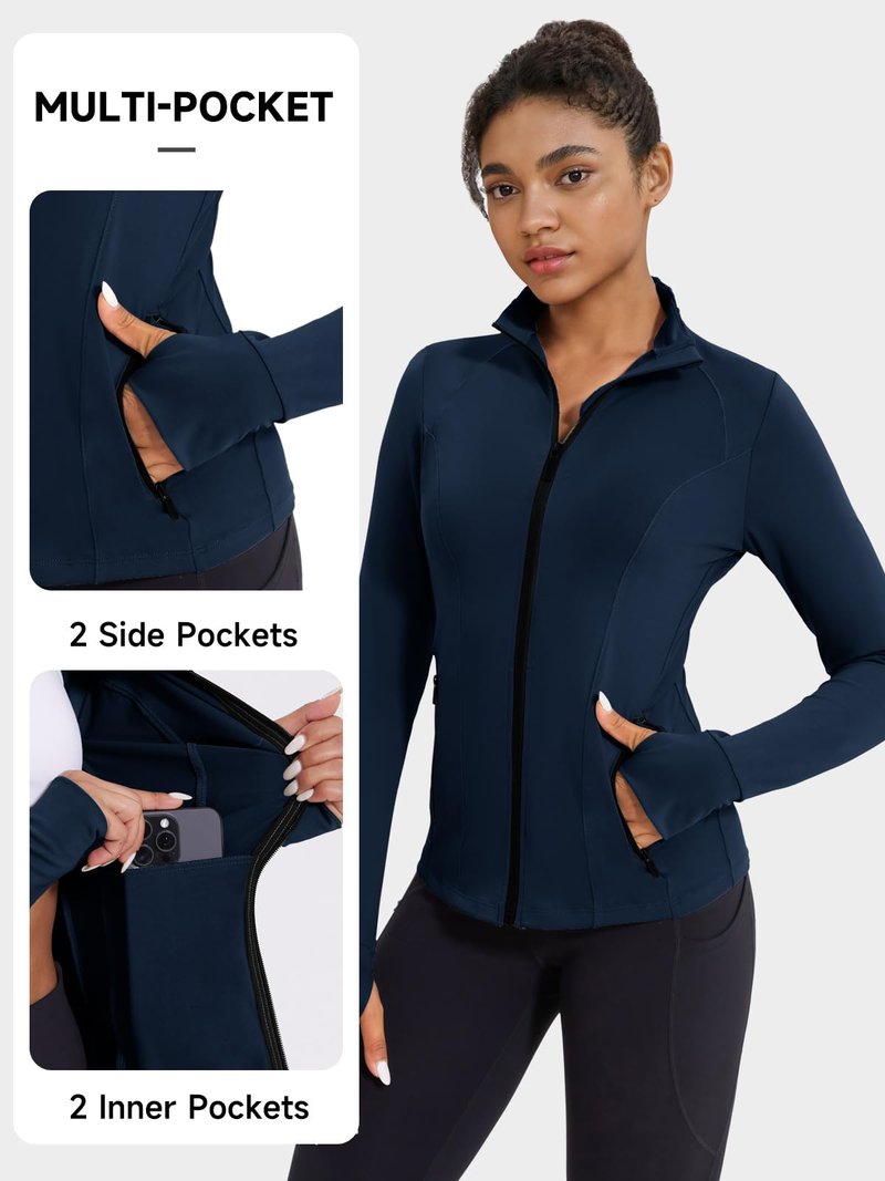 VUTRU Women's Workout Jackets Zip Up Athletic Jackets Lightweight Running Yoga Jackets with Pockets (Blue,L)