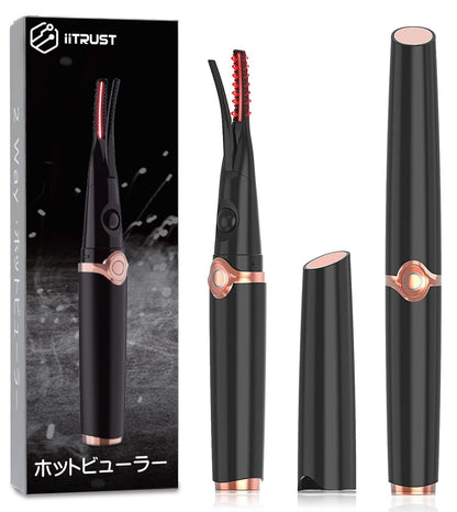 iitrust Hot Eyelash Curler, 2-in-1, Long Keeping, 3-Stage Temperature Adjustment, 10 Seconds Rapid Preheating, Automatically Power Off, USB Powered, Easy to Carry, Black