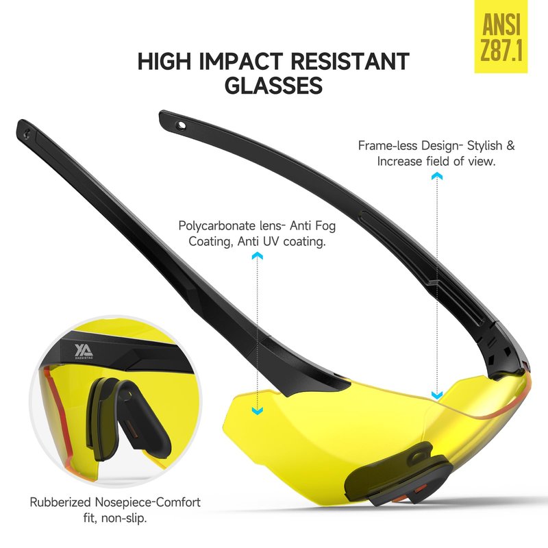 xaegistac Safety Glasses-Anti Fog Shooting Glasses, Wide field of View, Soft Nose Pad for Shooting, Hunting, Airsoft Outdoors