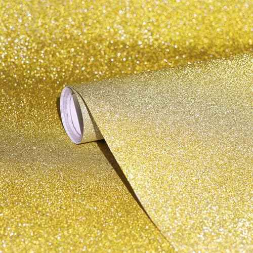 Glitter Gold Contact Paper 17.3"¡¿120" Self Adhesive Sparkly Gold Peel and Stick Wallpaper Bling Flash Wallpaper for Cabinet DIY Decoration