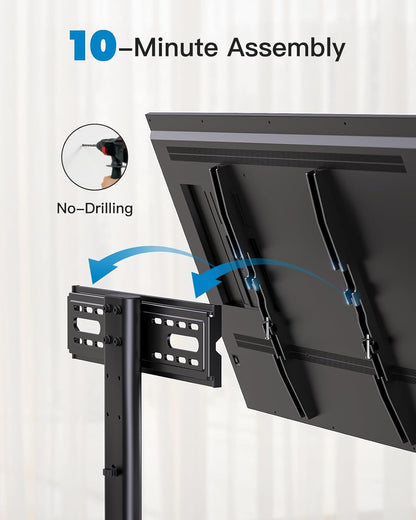 PERLESMITH Universal TV Stand, Table Top TV Stand for 32-60 inch TVs & Monitors, Height Adjustable TV Mount Stand Holds up to 88 lbs with Tempered Glass Base & Wire Management, VESA 400x400mm PSTVS04
