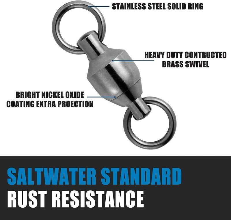 Dr.Fish 50 Pack Ball Bearing Fishing Swivels, Swivels Fishing Tackle Saltwater, Freshwater Stainless Heavy Duty Lure Leader Line Connector #6