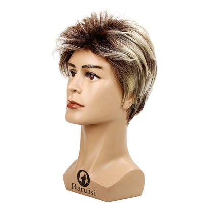Baruisi 80s Mens Wig Blonde Short Wig Synthetic Cosplay Costume Halloween Wig for Fancy Dress