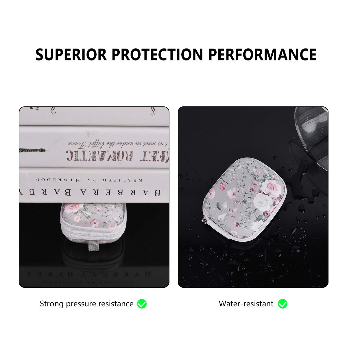 Earbud Case, AIRSPO Airpods 4 Case Airpods Pro 2nd Generation Earphone Organizer Carrying Case Small Storage Bag Hard EVA Shockproof Cover with Carabiner Clip (Grey Pink Rose)