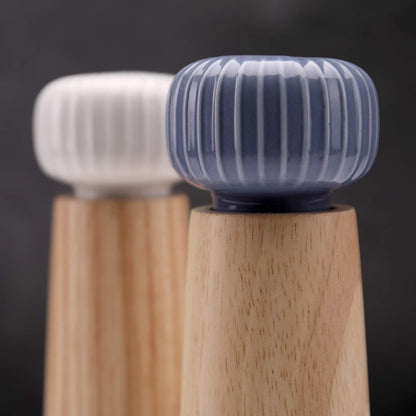 HAIPUSEN Salt and Pepper Mill Set - Wood and Ceramic Pepper Grinder Spice Mill with Adjustable Coarseness, 17.5 cm (with Tray)
