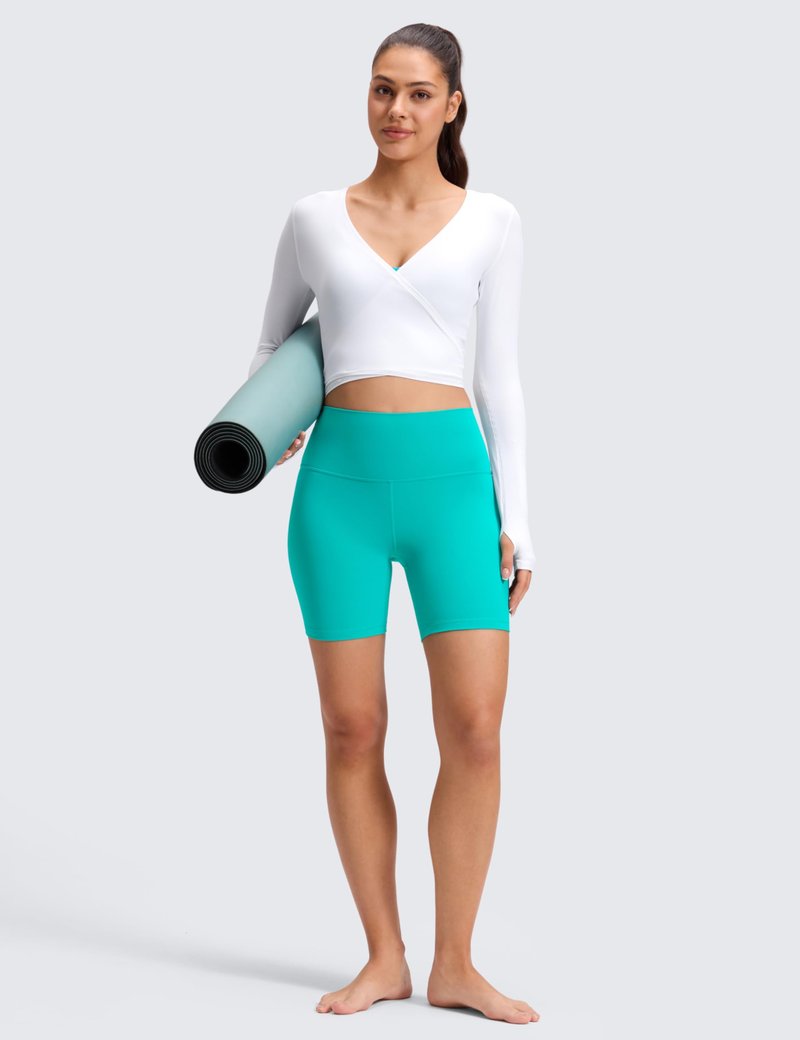 CRZ YOGA ButterLuxe Biker Shorts 6" - High Waisted Workout Running Volleyball Spandex Yoga Womens Tropics Teal Small