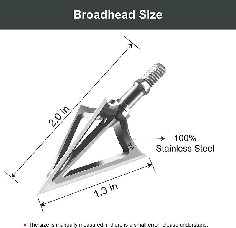 6/12 Pack Hunting Broadhead 100 Grain 420 Stainless Steel 3 Fixed Blade Broadheads Arrow Tips Archery Arrowhead for Crossbow and Compound Bow