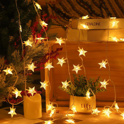 Yoitomehy Star String Lights Battery Operated, 17 ft 50 LEDs, Christmas Fairy Lights, String Lights Battery Powered for Kids Bedroom Wedding Mantel Patio Dorm Decor, Warm White