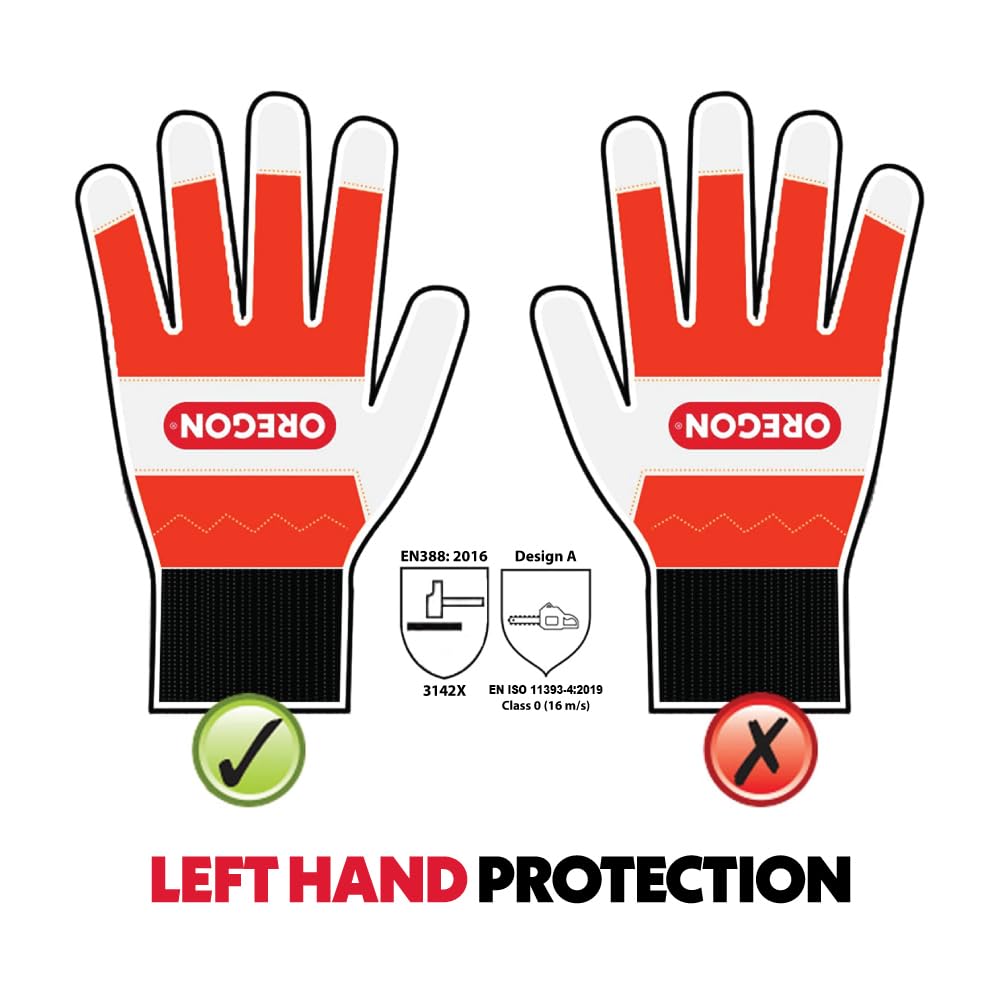 Oregon Chainsaw Left-Hand Protection Leather Gloves – Large (size 10) (91305L)