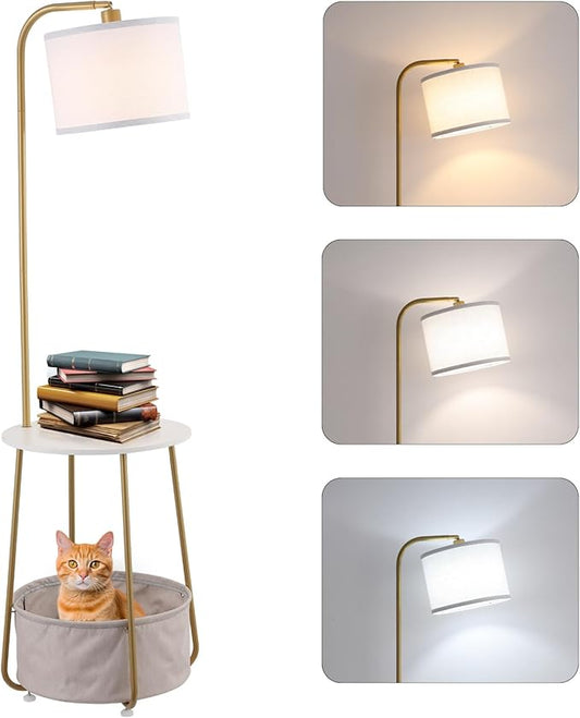 Floor Lamp with Cat Bed, Adjustable Lampshade, 3 Color Temperatures, Foot Switch Control, Tall Standing Lamp with Pet House, Modern Lighting for Living Room Bedroom Decor, Gold