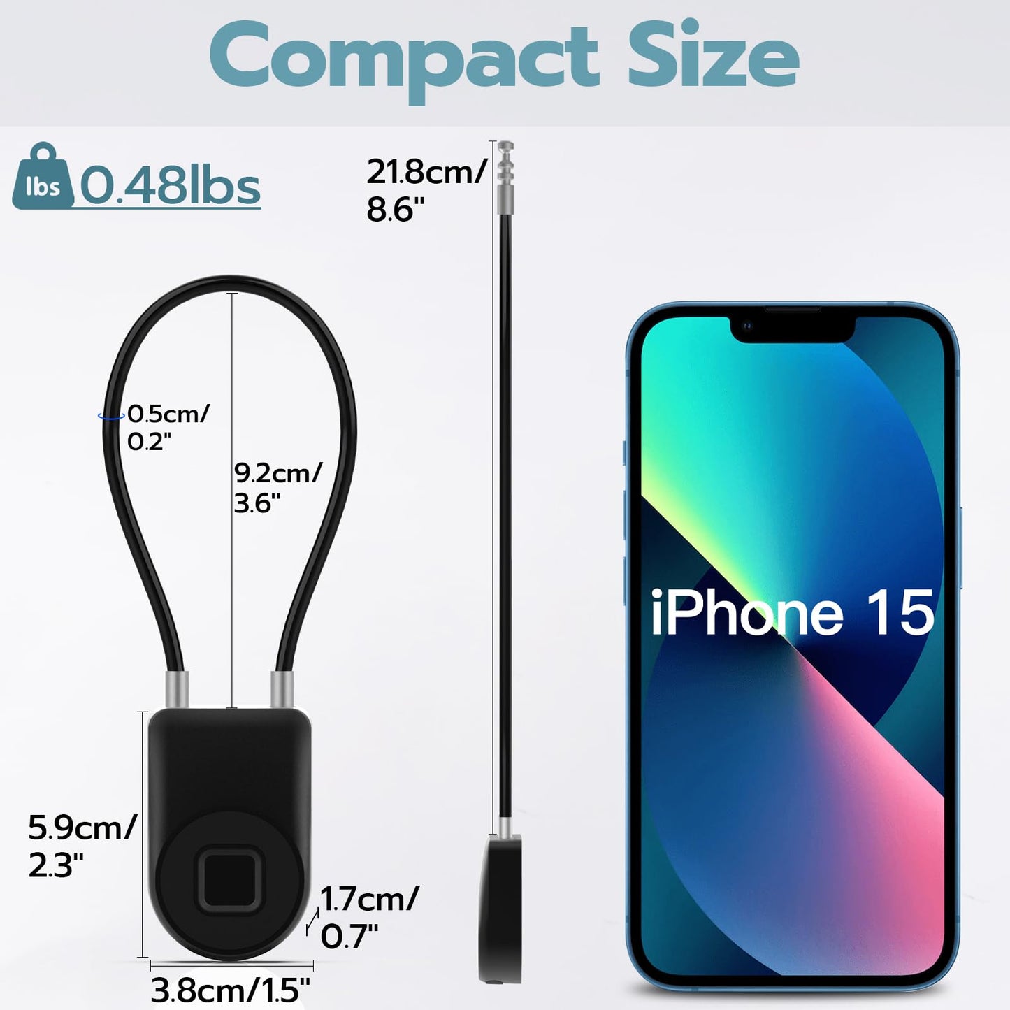 Dhiedas Fingerprint Cable Lock, 3.6'' Long Shackle Fingerprint Lock with Bluetooth APP, Smart Keyless Biometric Waterproof Outdoor Smart Padlock for Gate Fence Locker Cabinet Gym Backyard