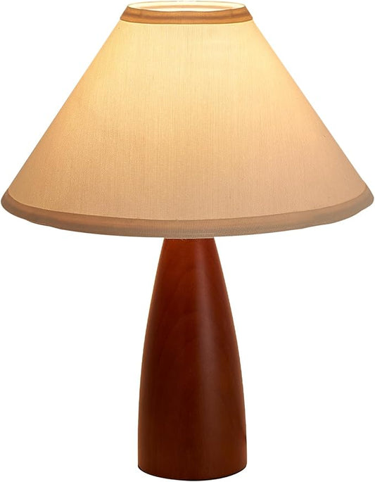 Bedside Table Lamp for Bedroom, Mid-Century Modern Plug in Fabric Shade & Solid Wood Base Desk Lamp, Plug & Play Warm Brown Nightstand Lamp for Living Room, Office, Switch Power Cord 【Bulb Included】