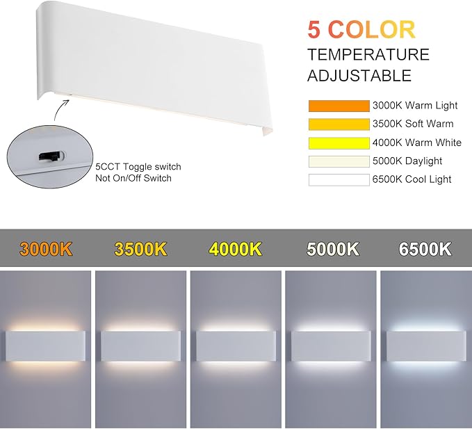 Mille Luckiole 11 Inch Hallway LED Wall Light,Dimmable 3000K-6500K 5 Color Selectable,Modern LED Sconce Wall for Stairwell,Bedroom,and Bathroom Vanity Mirror,15W White 4Pack Up and Down Led Wall Lamp
