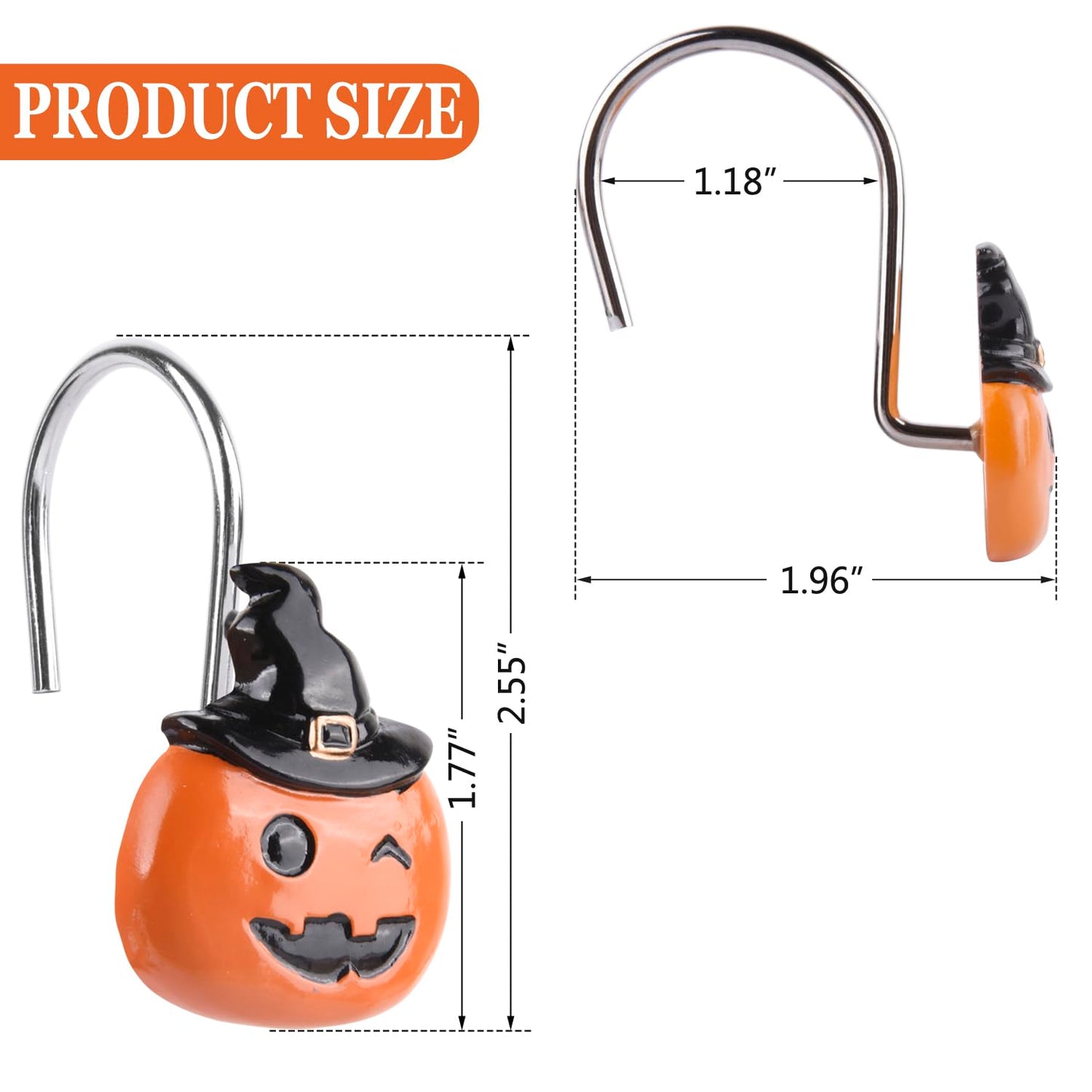 Halloween Decoration Shower Curtain Hooks, 12Pcs Halloween Pumpkin Bat Ghost Decorative Shower Curtain Rings Rustproof Shower Hooks Hangers Rings for Bathroom Halloween Decor (Halloween)