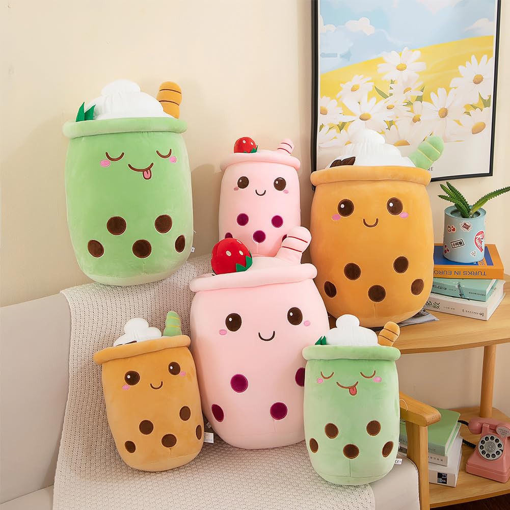 AMOZO Bubble Tea Plush Pillows, Cute Boba Plushies Soft Toys Giant Stuffed Animal Pillow for Lovers (Pink, 24cm)