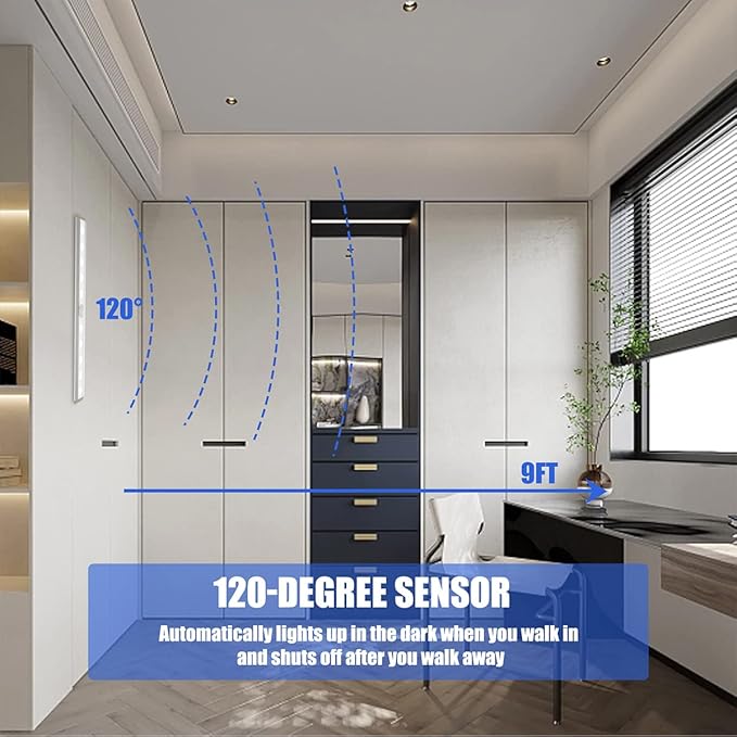 LED Closet Light, 10 LEDs Dimmer USB Rechargeable Motion Sensor Light Under Cabinet Lighting, Wireless Stick-Anywhere Night Safe Light Bar for Wardrobe,Kitchen