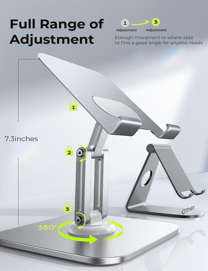 LISEN for iPad Stand Holder Adjustable Tablet Stand for Desk, 2025 for iPad Accessories for Computer Accessories Holder for Desk Kindle Table Mount/Monitor/PS/Switch iPhone 12.9"-4.7" (Sliver)
