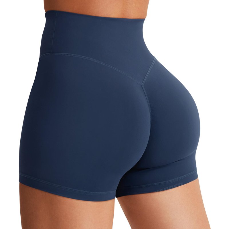 YEOREO Women's Biker Shorts 4.5" / 6" Workout Gym Shorts High Waist Tummy Control Hidden Scrunch Running Yoga Navy Blue