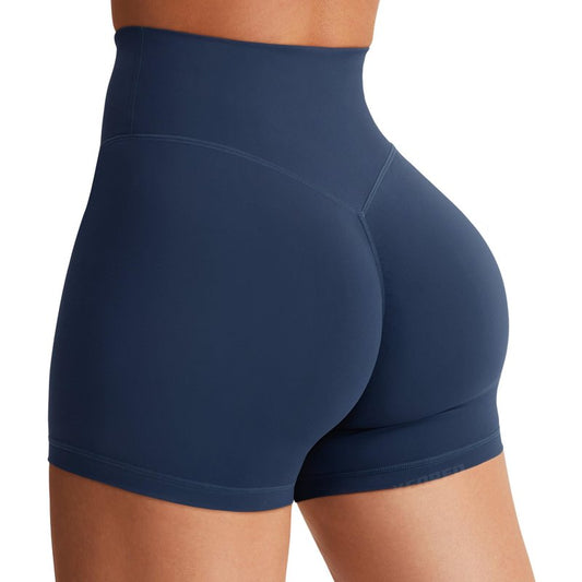 YEOREO Women's Biker Shorts 4.5" / 6" Workout Gym Shorts High Waist Tummy Control Hidden Scrunch Running Yoga Navy Blue