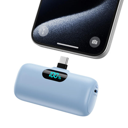 Mini Portable Charger USB C Power Bank,Upgraded 5000mAh PD Fast Charging Battery Pack Built-in USB-C Connector,LCD Display,Compatible with iPhone16,16 Plus,16Pro/Max/15,iPad Pro/Air,Android Phone etc