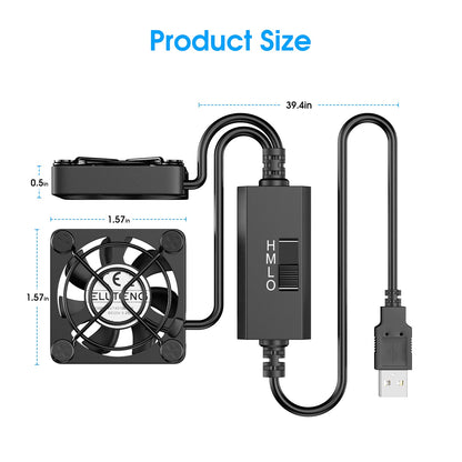 ELUTENG Dual 40mm USB Fan with 3 Speeds Adjustable 5V PC Fan Max 5500RPM 40mm * 40mm * 25mm Mini Case Fan Quiet Computer Fan Compatible for PC, TV Box, Router, Xbox, PlayStation