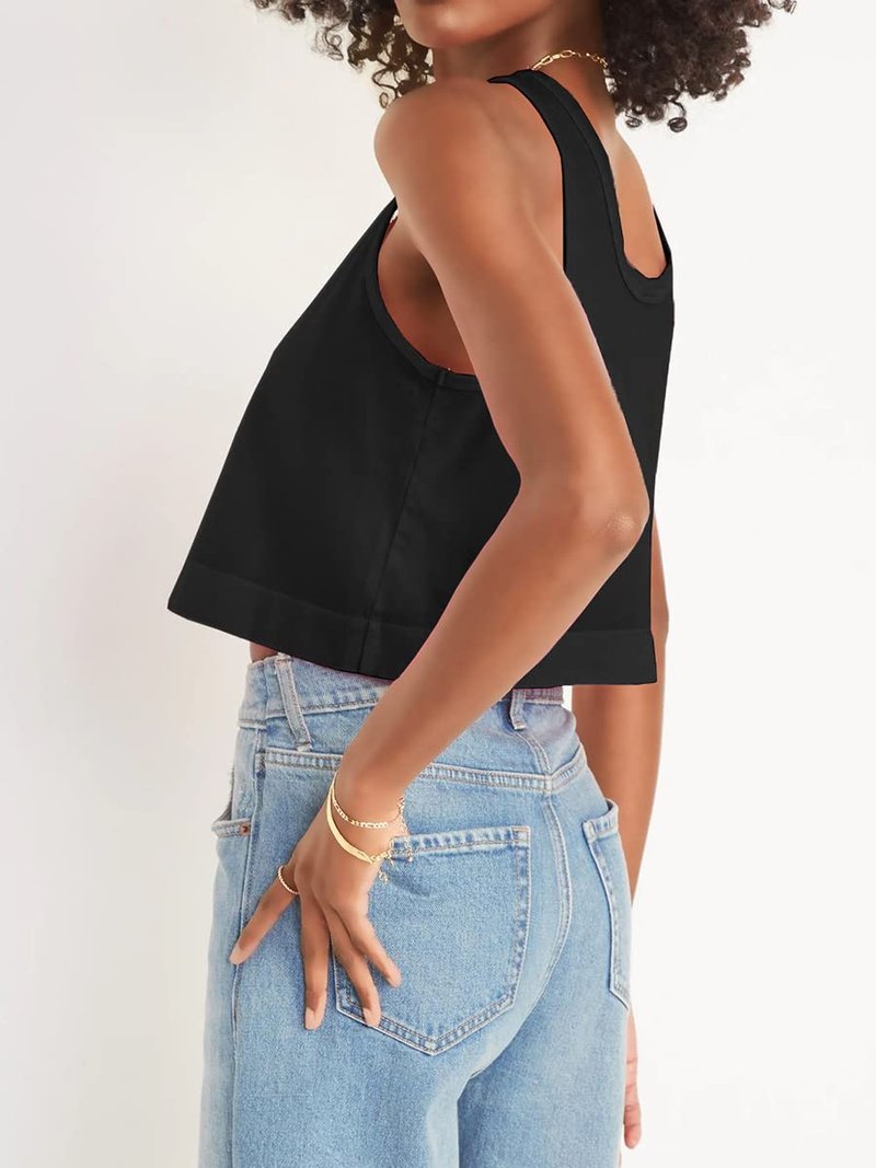 Aoysky Womens Cotton Crop Tops Casual Loose Tank Top Sleeveless Basic Cropped Athletic Yoga Workout Shirt Black