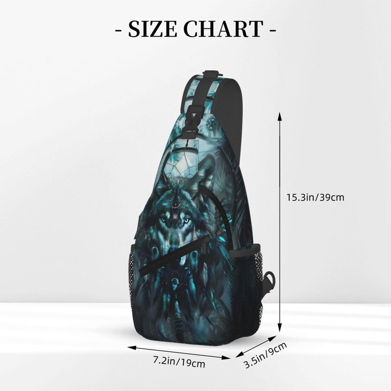 Wolf Dream Catcher Sling Backpack Chest Bag Crossbody Shoulder Bag Gym Cycling Travel Hiking Daypack For Men Women