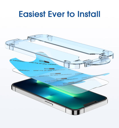 amFilm Easiest Installation OneTouch for iPhone 15 Pro Max Screen Protector [6.7 Inch] Tempered Glass + Camera Lens Protector, Auto-Alignment Tech, Bubble Free, Case Friendly, Anti-Scratch [2+2 Pack]
