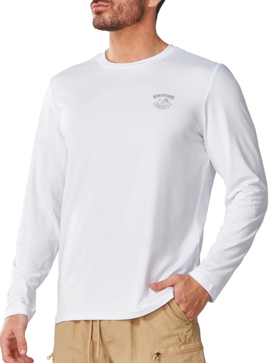 NORTHYARD Men's UPF 50+ Sun Protection Shirts Long Sleeve Fishing Rash Guard UV SPF Outdoor Hiking Swimming T-Shirt Quick Dry White L