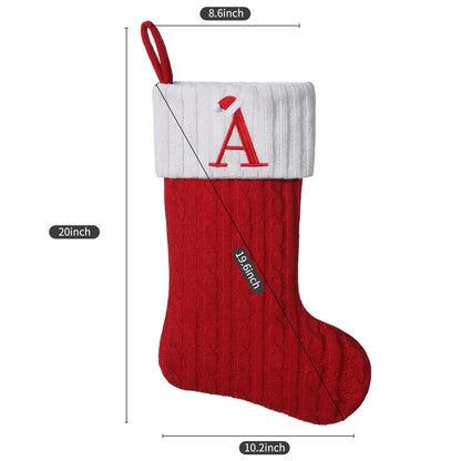 Yehnois 19.5 inch Red Knit Christmas Stockings,Personalized Embroidered Letter Christmas Stocking,Family Holiday Xmas Party Decor (Initial M)