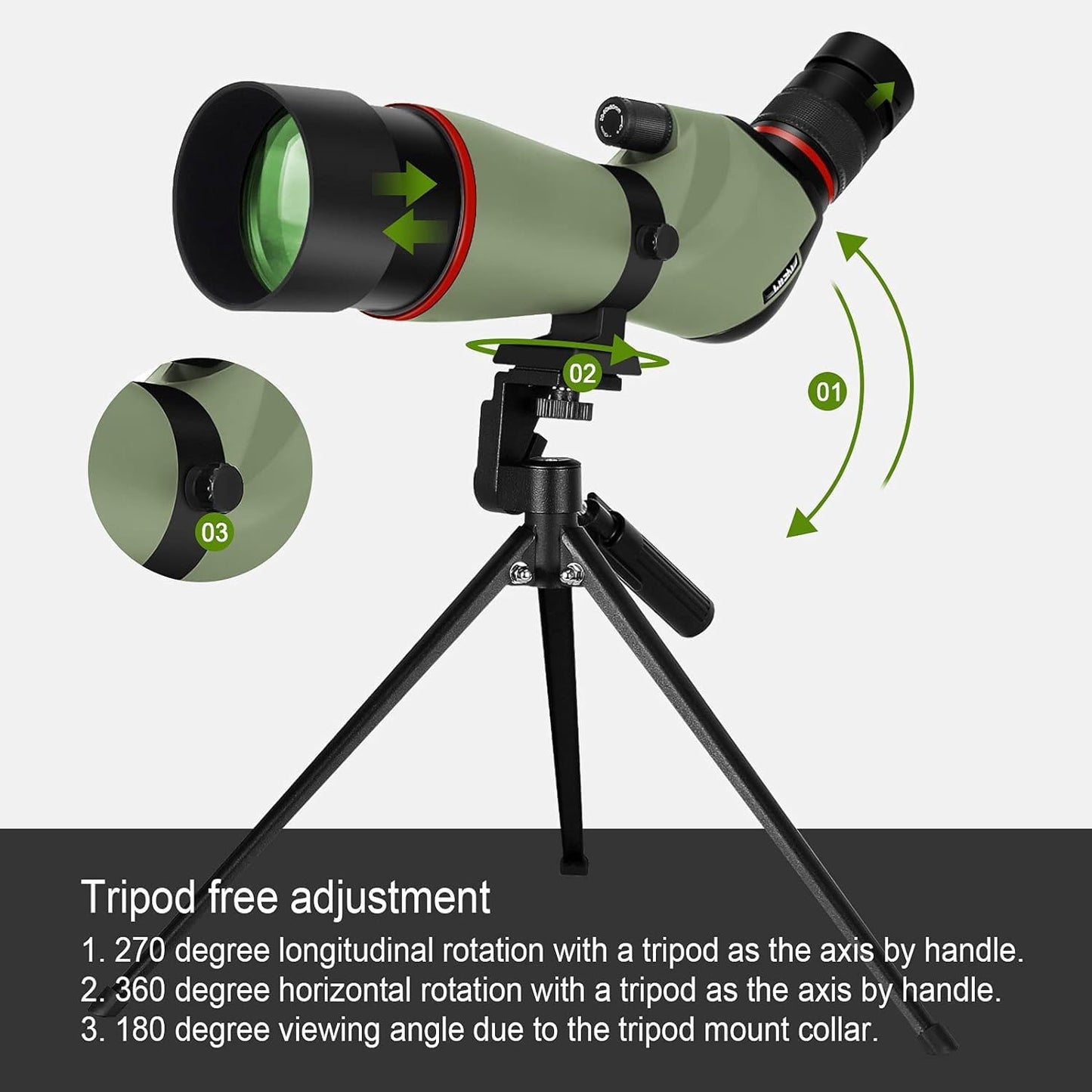 Gosky Spotting Scope, 20-60x60 Spotting Scopes for Target Shooting & Hunting & Bird Watching, BAK4 High Definition, Angled Spotter Scope with Tripod, Phone Adapter, Carrying Bag