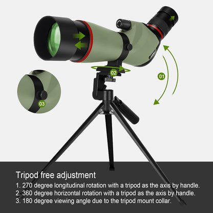 Gosky Spotting Scope, 20-60x60 Spotting Scopes for Target Shooting & Hunting & Bird Watching, BAK4 High Definition, Angled Spotter Scope with Tripod, Phone Adapter, Carrying Bag