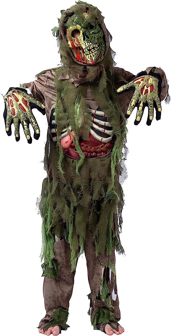 Spooktacular Creations Halloween Swamp Deluxe Skeleton Living Dead Zombie Costume for Halloween Kids Monster Role-Playing-M(8-10yr)