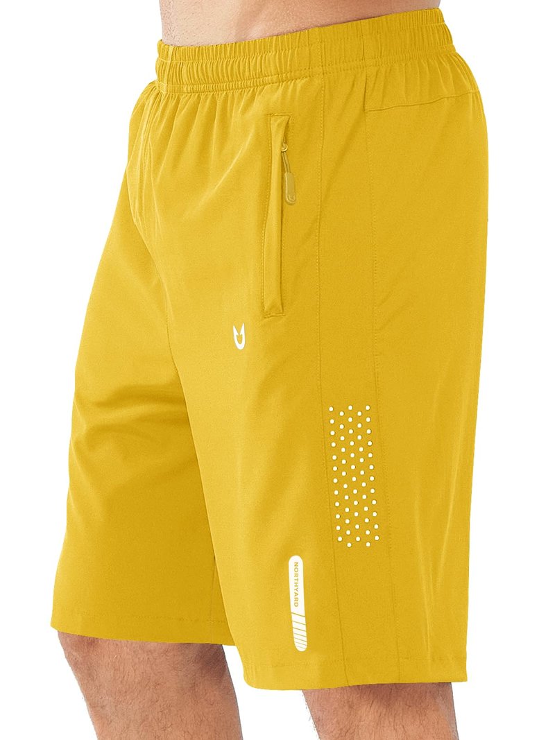 NORTHYARD Men's Athletic Running Shorts Gym Workout 7"/9"/5" Quick Dry Lightweight Sports Basketball Tennis 3 Zipper Pockets YELLOW-9inch 3XL