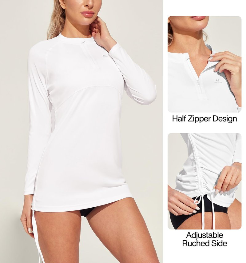 Heathyoga Rash Guard for Women UPF 50+ UV Sun Protection Swim Shirt for Woman Long Sleeve Swimsuits Bathing Suit Tops White