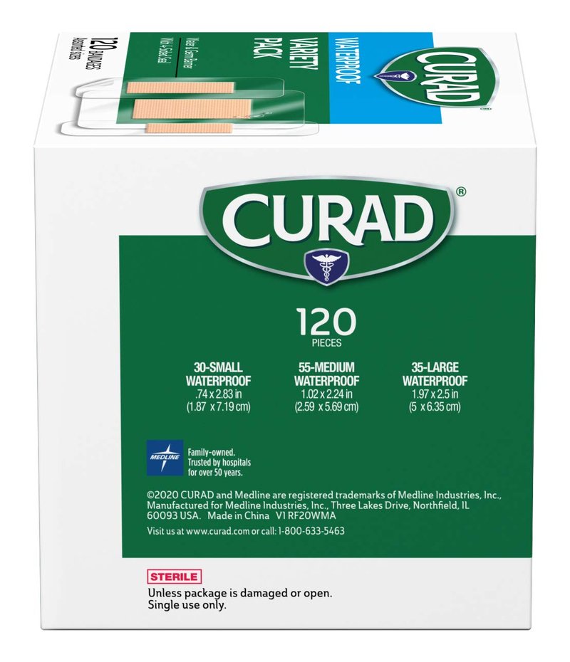 Curad Waterproof Bandage Variety Pack, 3 Styles Included; Assorted Size, 120 Bandages