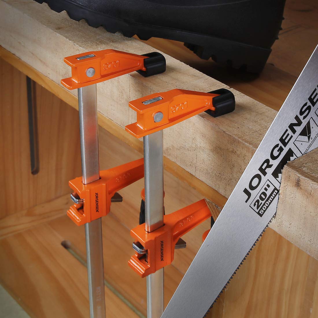 JORGENSEN 2-pack Steel Bar Clamps Set, 12-inch Medium Duty, 600 Lbs Load Limit, for Woodworking