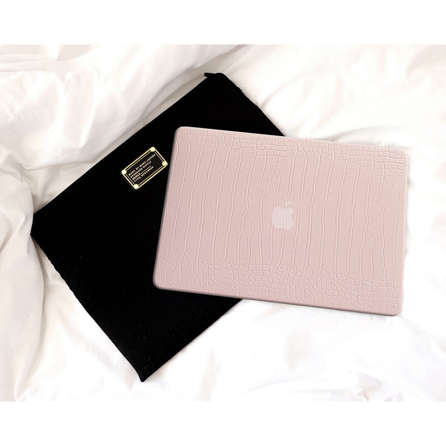 AUSMIX for MacBook Air 13 Inch Case 2021 2020 2019 2018 Release M1 A2337 A2179 A1932 Touch ID, MacBook Air M1 Cover Crocodile Leather Hard Shell Case & Keyboard Cover for MacBook Air 13 Inch,Pink