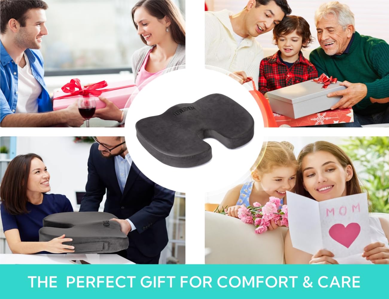 foverhom Gel Seat Cushion for Long Sitting,Office Chair Cushion for Tailbone Pain Relief,Non Slip Orthopedic 50 Density Slow Rebound Memory Foam Car Seat Cushion with Handle and Concealed Zipper