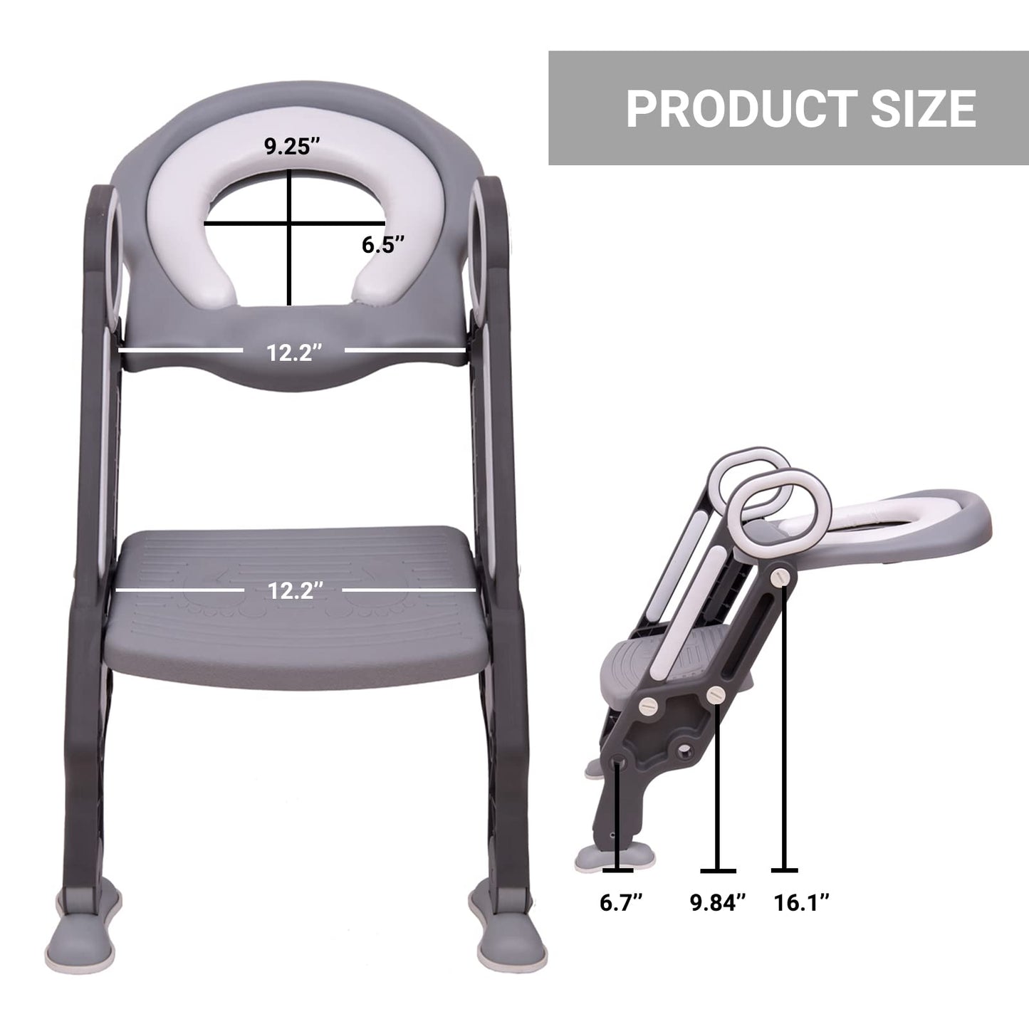 Straame Toddler Toilet Ladder Seat - Adjustable Potty-Training Seat, Soft Cushion Seat and Anti-Slip Steps Design - Easy to Install Portable Children Potty Training Chair (Grey-White)