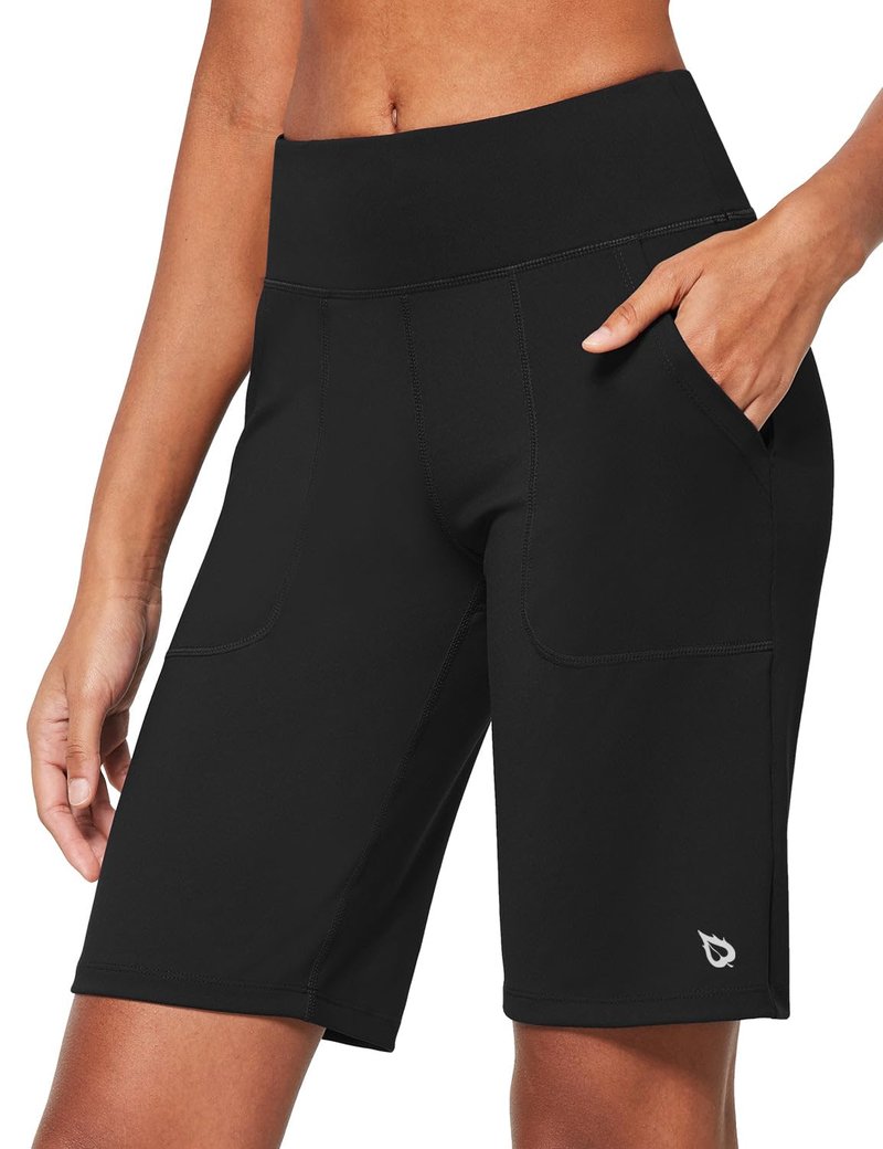 baleaf Women's Bermuda Shorts Knee Length High Rise Long Athletic Shorts Workout Walking Running Shorts Casual Summer Black XL