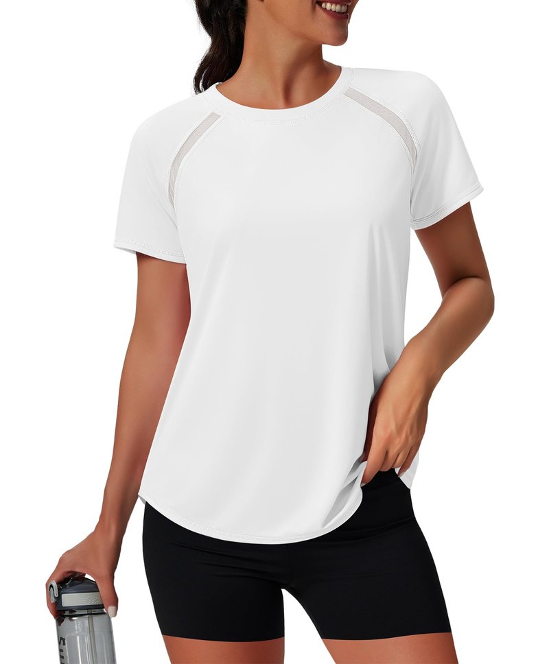 NIASHOT Workout Tops for Women Short Sleeve Pilates Shirts Athletic Yoga Fitness Clothing Ropa Deportiva para Mujer Gym Clothes White L