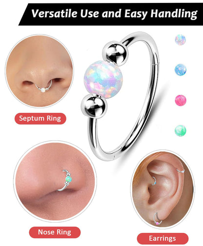 2Pcs 18G Hypoallergenic Cartilage Earrings for Women & Men 316L Surgical Steel Huggies Earrings for Sensitive Ears, Lightweight Mini Thin Jewelry for Tragus/Helix/Nose Multiple Piercing Opal Earrings